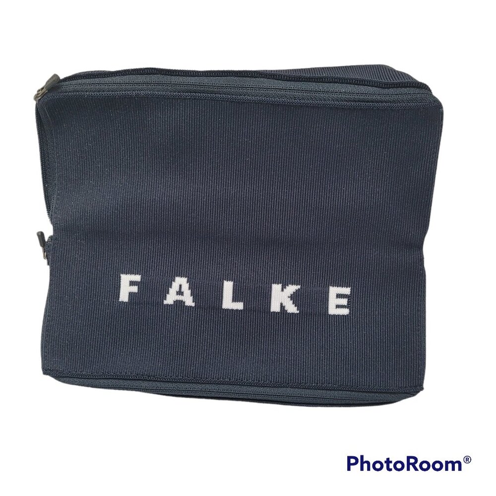 Travel Carrying Case Bag Woven Black 2 Pockets Logo Zippers 8 x 8 x 2 in Falke